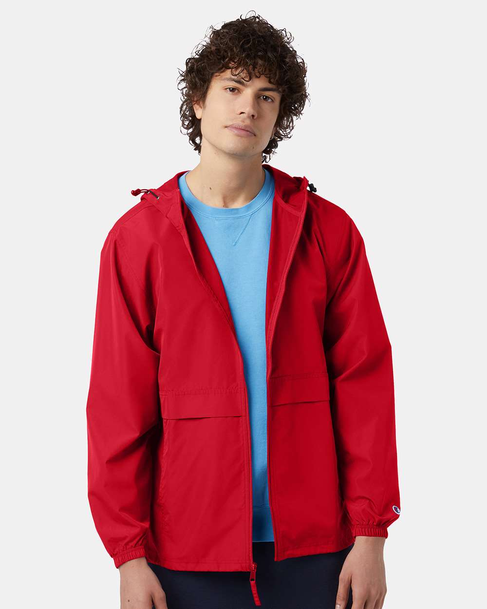 Champion CO125 Unisex Full-Zip Anorak Jacket with custom embroidery logo — front view scarlet — Only Custom Apparel Canada