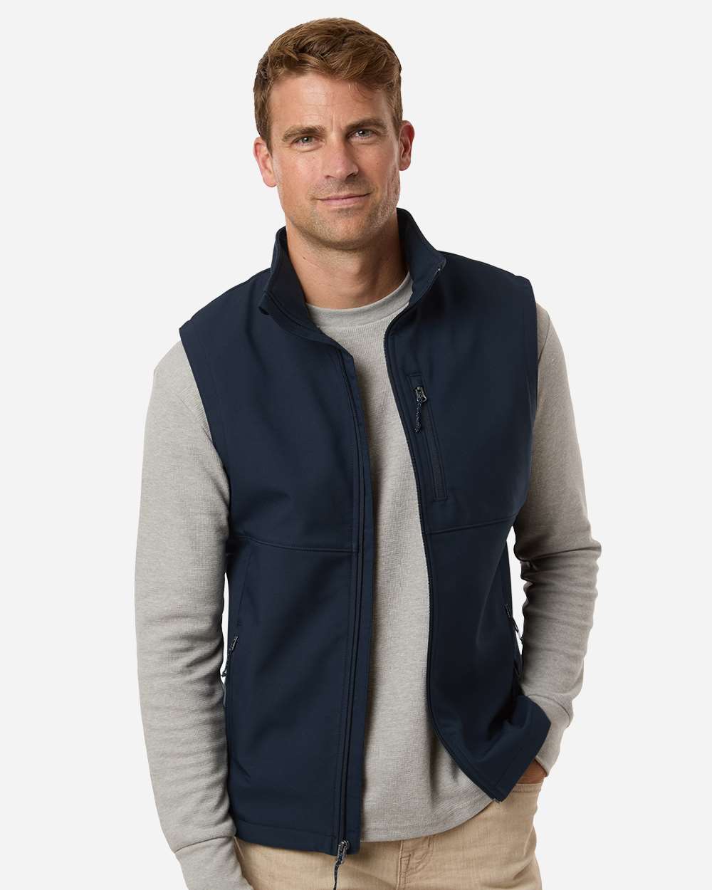 Columbia 216510 Men's Ascender II Soft Shell Vest with custom embroidery logo — front view navy — Only Custom Apparel Canada
