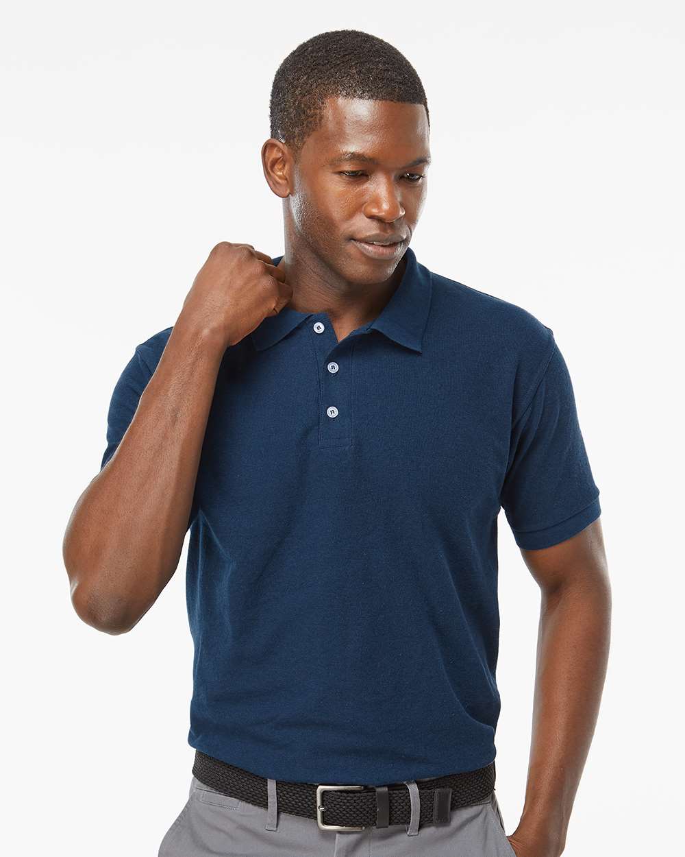 M&O 7006 Unisex Soft Touch Polo Shirt with custom embroidery and print logo — back view — Only Custom Apparel Canada