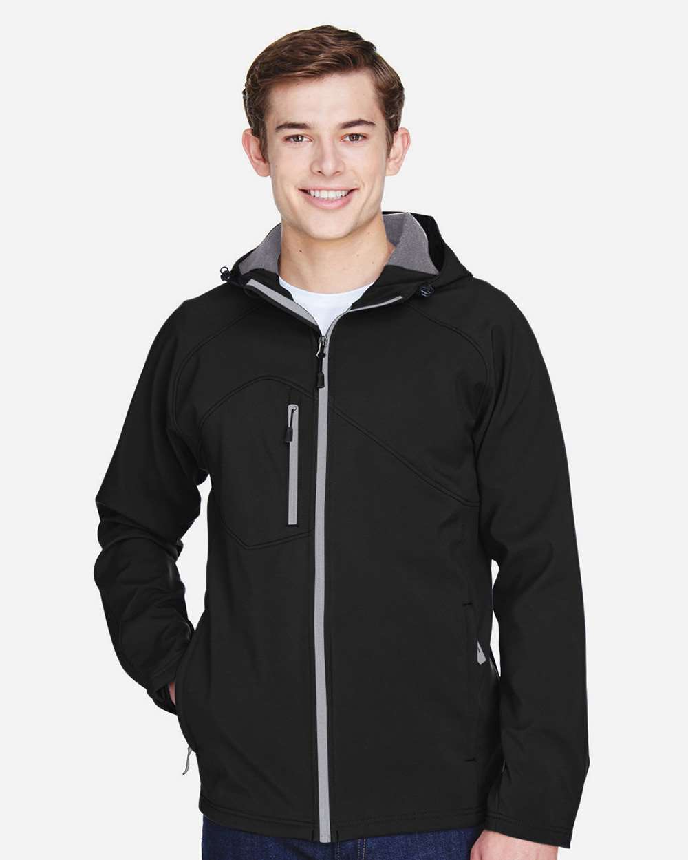 North End 88166 Men's Prospect Two-Layer Fleece Bonded Soft Shell Hooded Jacket | Custom Embroidery